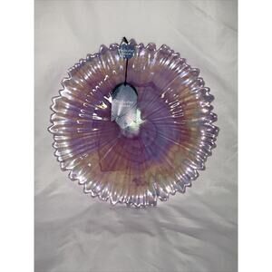 Hand Crafted Purple Pink Iridescent Alabaster Glass Plate 12.5” Made in Turkey